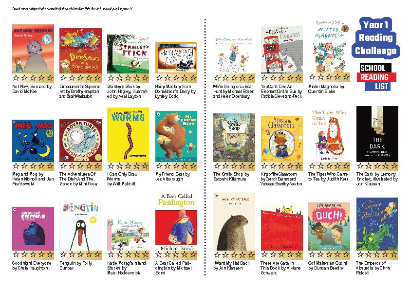 Year 1 Reading List Challenge Card PDF