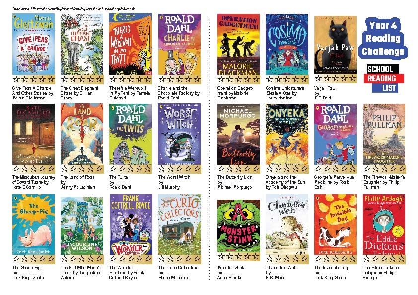 Year 4 Reading List Challenge Card PDF