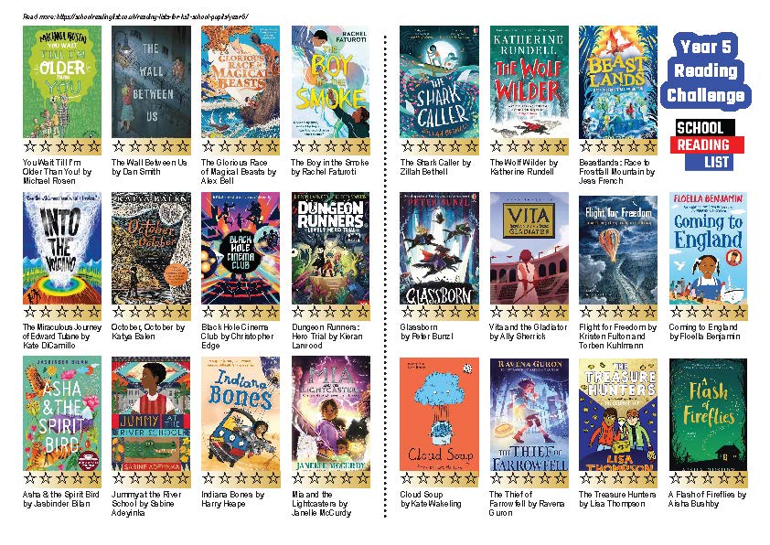 Year 5 Reading List Challenge Card PDF