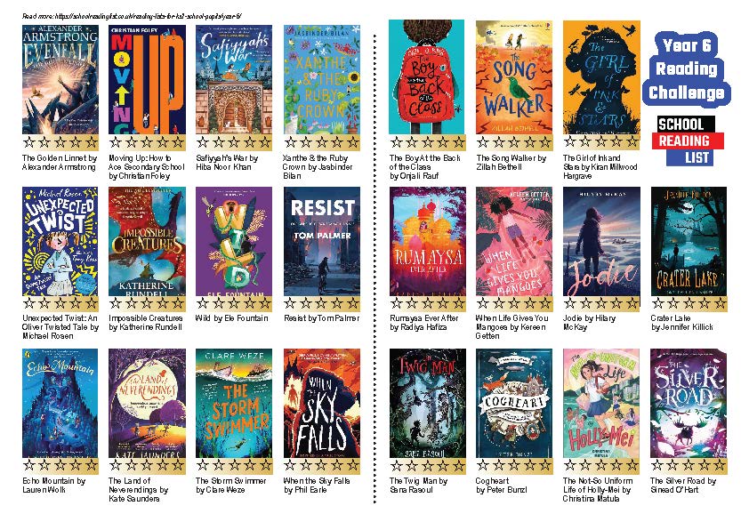 Year 6 Reading List Challenge Card PDF